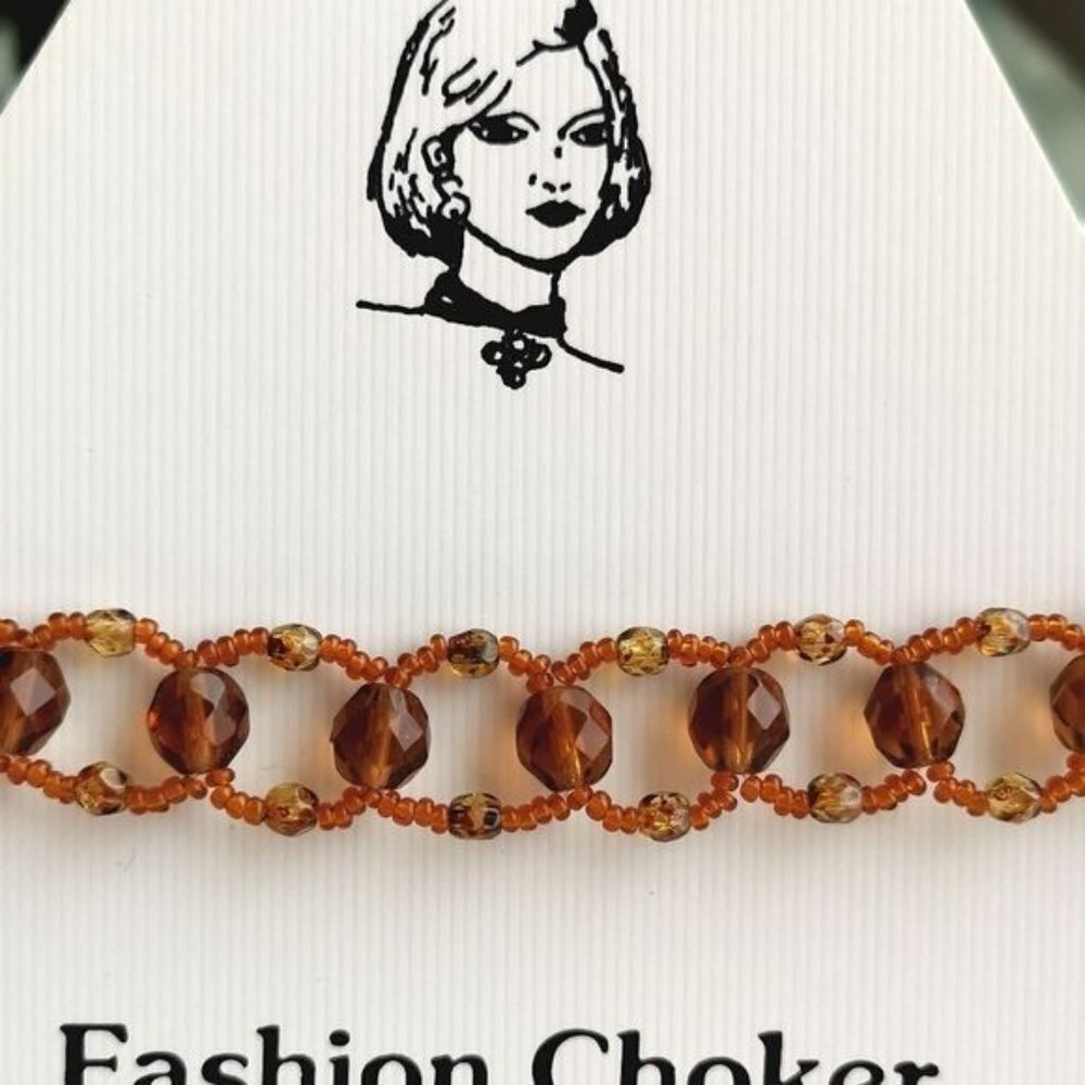 New Fire Polished Crystal Amber Crystal Choker Necklace 18$